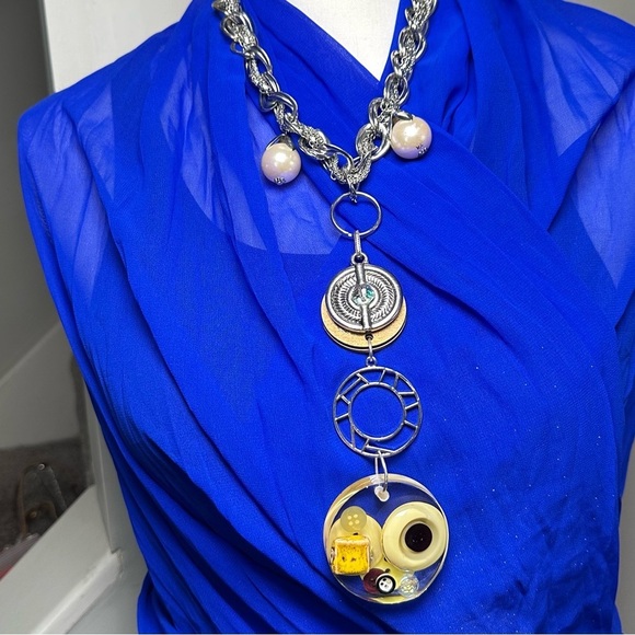 OOAK Assemblage Jewelry Steampunk Necklace Set Pendant Handmade Resin Dangle - Picture 9 of 14